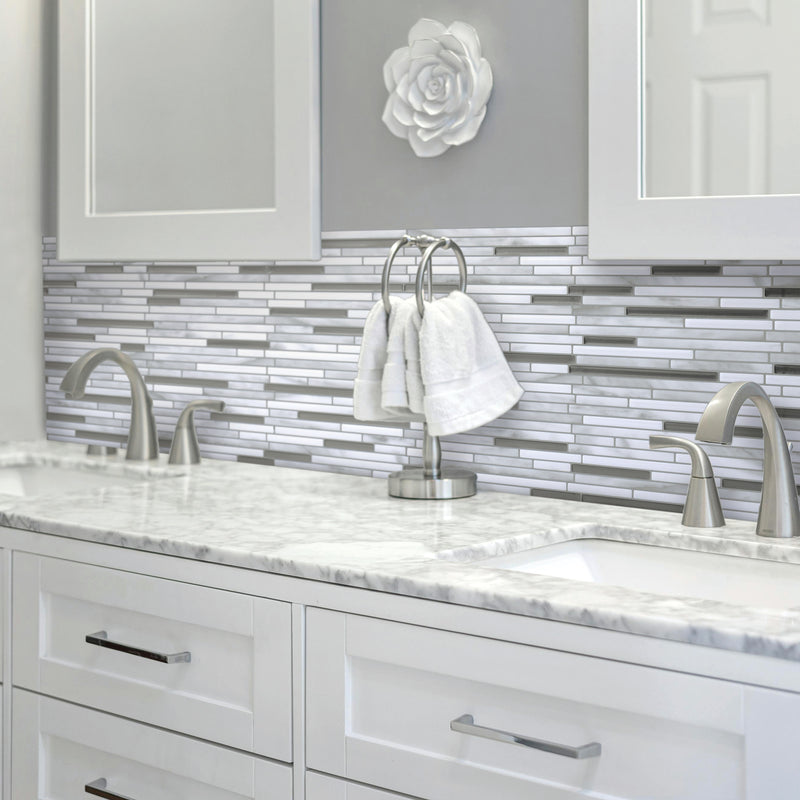 CAPRI Grey, White peel and stick backsplash tile smart tiles for kitchen, bathroom, vr and fireplace
