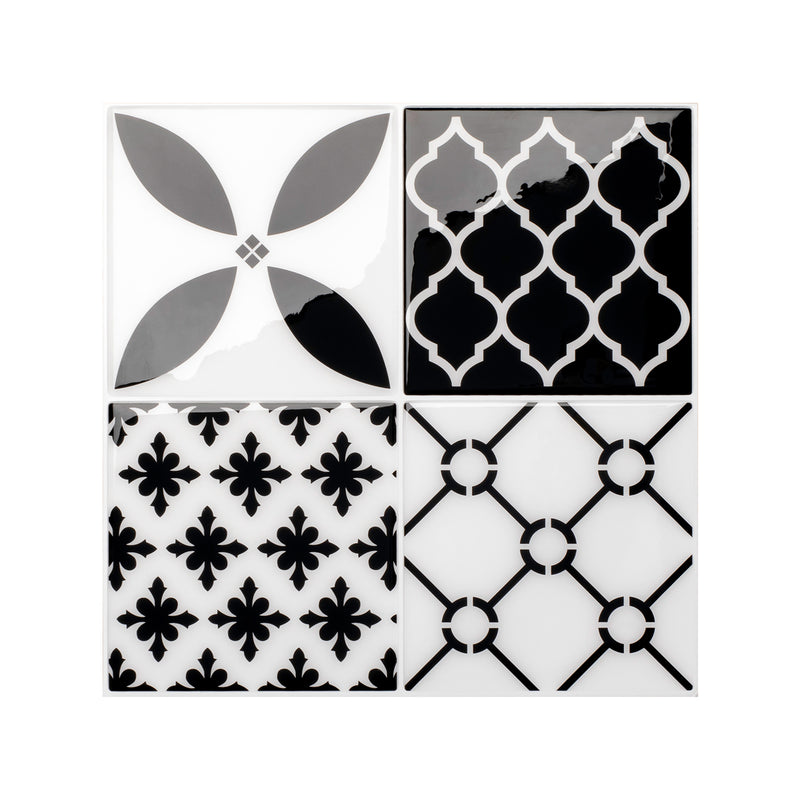Vintage black and white peel and stick backsplash tile smart tiles for kitchen, bathroom, vr and fireplace