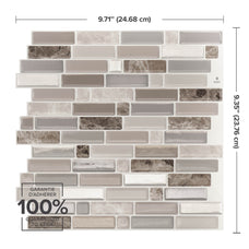 Dimensions peel and stick backsplash tiles CRESCENDO Beige, Brown, Grey Smart Tiles