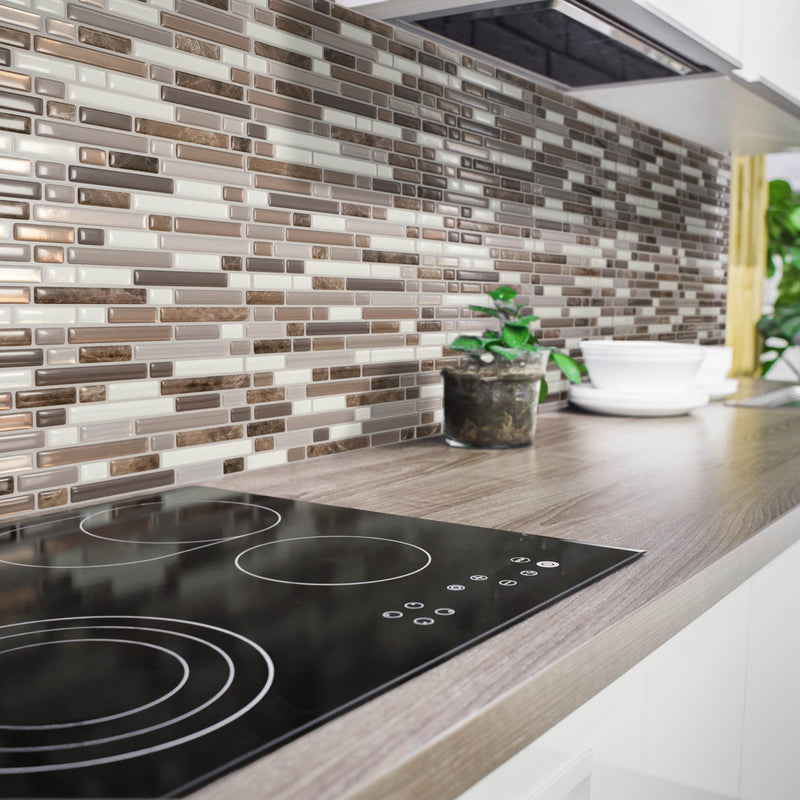 BELLAGIO Brown, Ivory peel and stick backsplash tile smart tiles for kitchen, bathroom, vr and fireplace