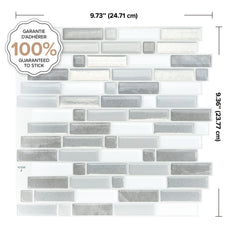 dimensions peel and stick backsplash tiles CRESCENDO Grey, White Smart Tiles