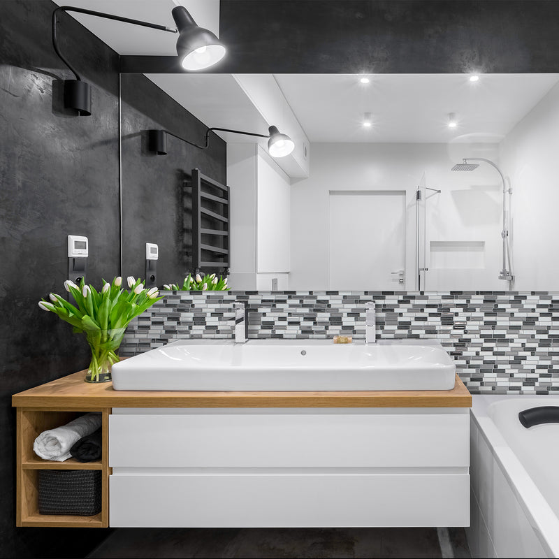 CRESCENDO Black, White peel and stick backsplash tile smart tiles for kitchen, bathroom, vr and fireplace