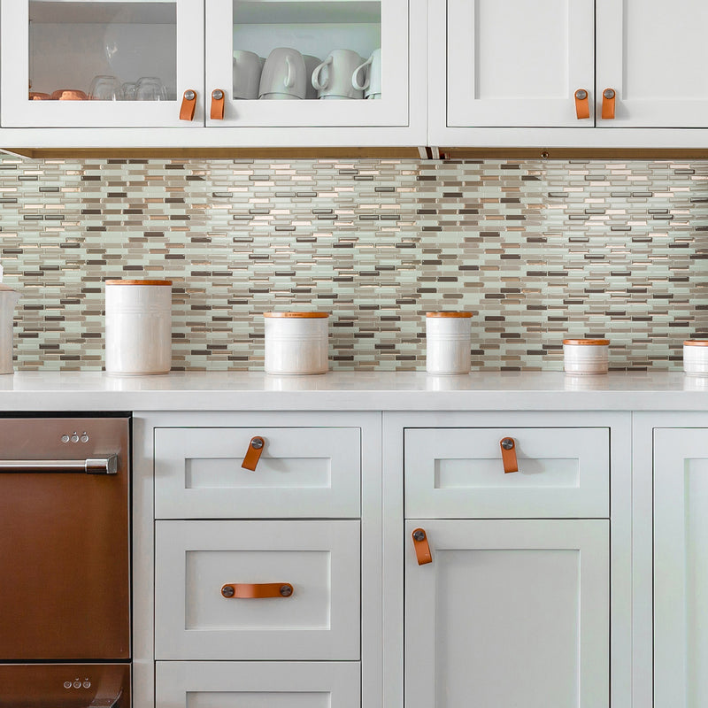 MILENZA Beige peel and stick backsplash tile smart tiles for kitchen, bathroom, vr and fireplace