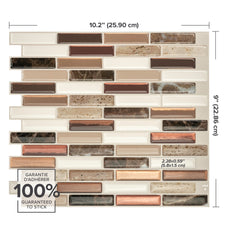 Dimensions peel and stick backsplash tiles MILENZA Beige, Brown Smart Tiles