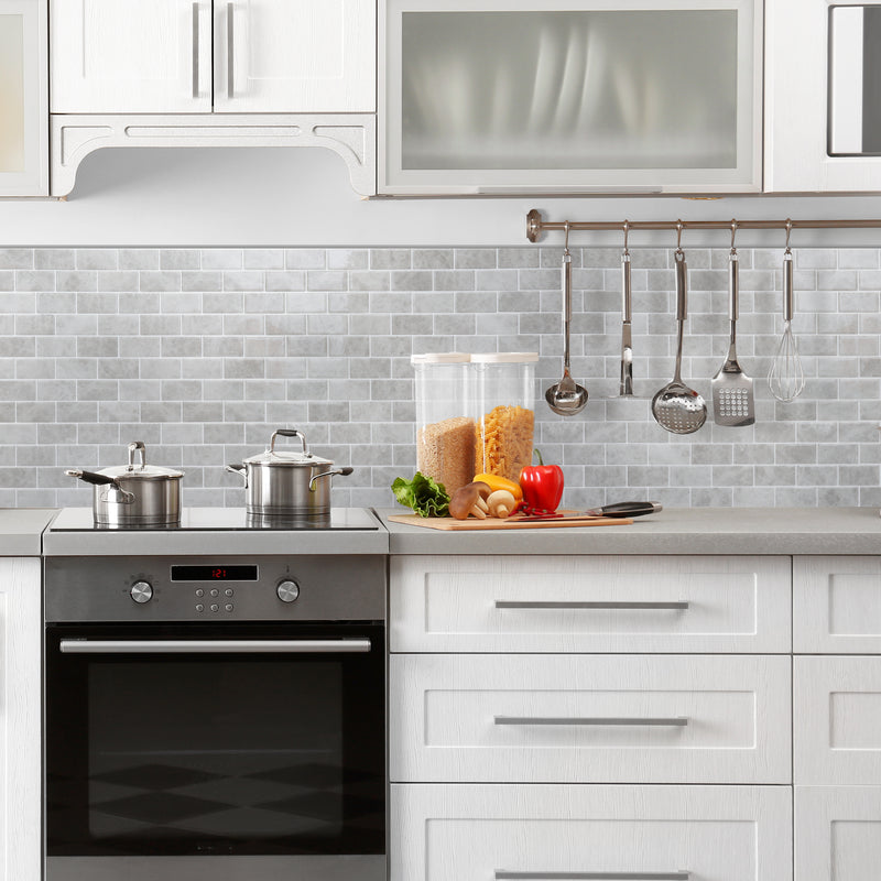 Subway grey peel and stick backsplash tile smart tiles for kitchen, bathroom, vr and fireplace