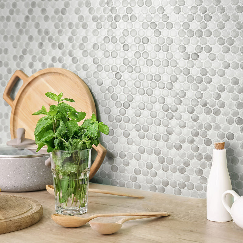 PENNY Grey peel and stick backsplash tile smart tiles for kitchen, bathroom, vr and fireplace
