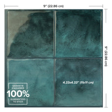 Dimensions peel and stick backsplash tile Zellige turquoise Smart Tiles