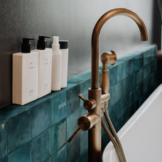 Bathroom peel and stick backsplash tile Zellige turquoise Smart Tiles