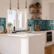 Kitchen peel and stick backsplash tile Zellige turquoise Smart Tiles