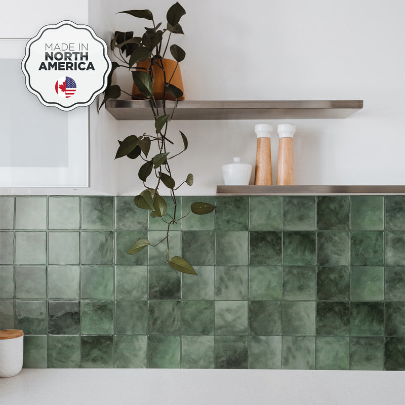 Zellige green peel and stick backsplash tile smart tiles for kitchen, bathroom, vr and fireplace
