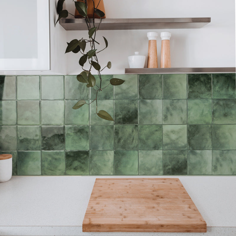 Zellige green peel and stick backsplash tile smart tiles for kitchen, bathroom, vr and fireplace