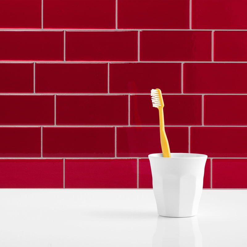 METRO Red peel and stick backsplash tile smart tiles for kitchen, bathroom, vr and fireplace