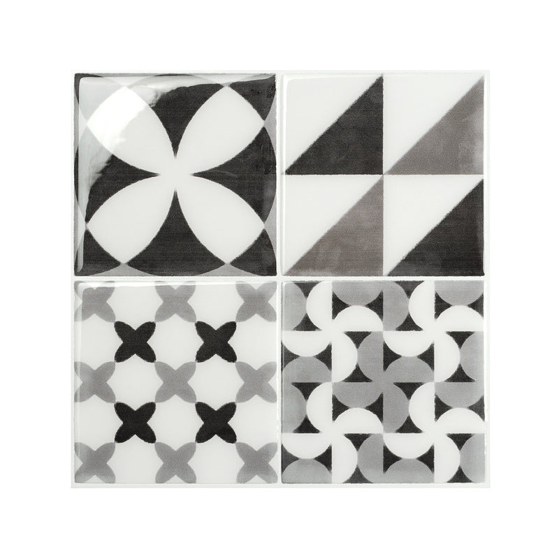 Vintage black and white peel and stick backsplash tile smart tiles for kitchen, bathroom, vr and fireplace