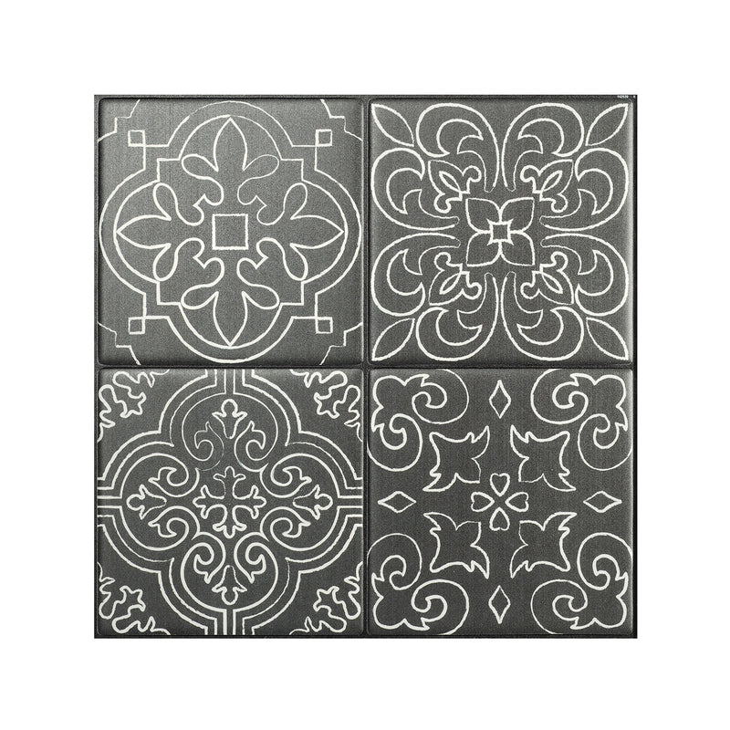 Vintage black and white peel and stick backsplash tile smart tiles for kitchen, bathroom, vr and fireplace