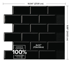 Dimensions peel and stick backsplash tile Subway black Smart Tiles