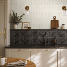 Kitchen peel and stick backsplash tile Chevron herringbone black Smart Tiles