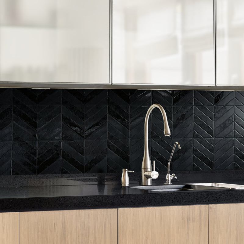 Chevron herringbone black peel and stick backsplash tile smart tiles for kitchen, bathroom, vr and fireplace