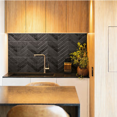 Kitchen peel and stick backsplash tile Chevron herringbone black Smart Tiles
