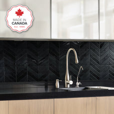 Kitchen peel and stick backsplash tile Chevron herringbone black Smart Tiles