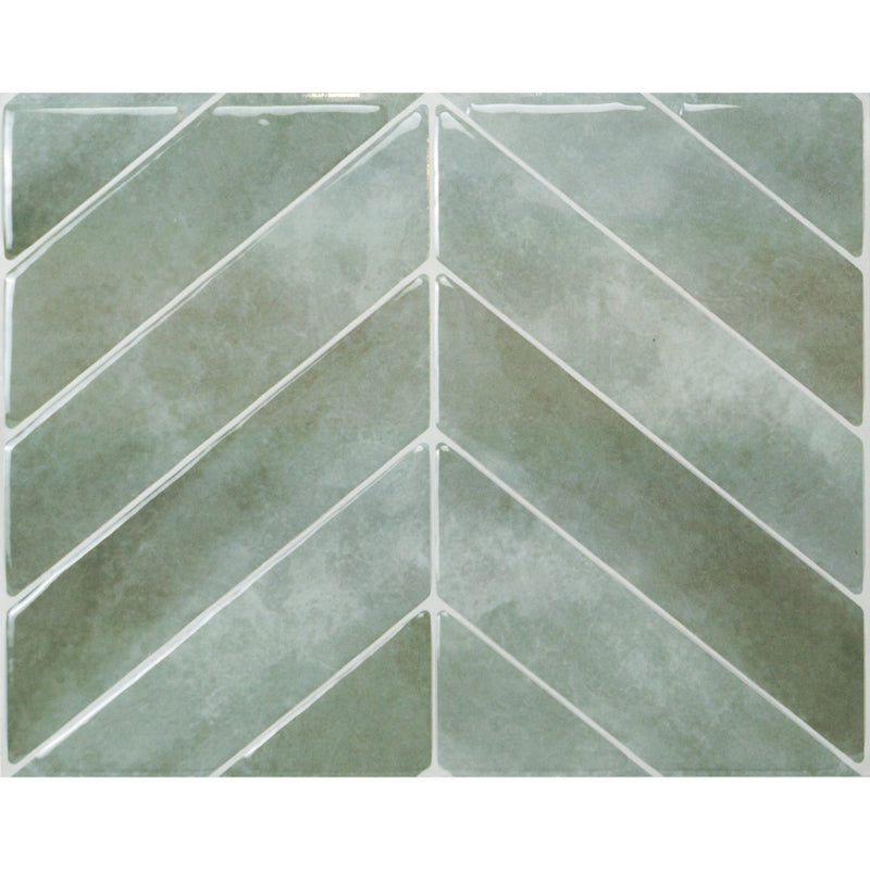 Chevron herringbone green peel and stick backsplash tile smart tiles for kitchen, bathroom, vr and fireplace