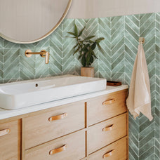Bathroom peel and stick backsplash tile Chevron herringbone green Smart Tiles