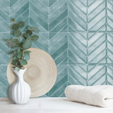 Laundry room peel and stick backsplash tile chevron herringbone blue green Smart Tiles