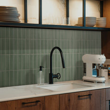Green peel-and-stick backsplash tile Smart Tiles in a kitchen 