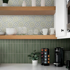 Green peel-and-stick backsplash tile Smart Tiles in a kitchen 