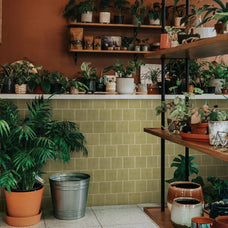 Green peel-and-stick backsplash tile Smart Tiles in a plant room