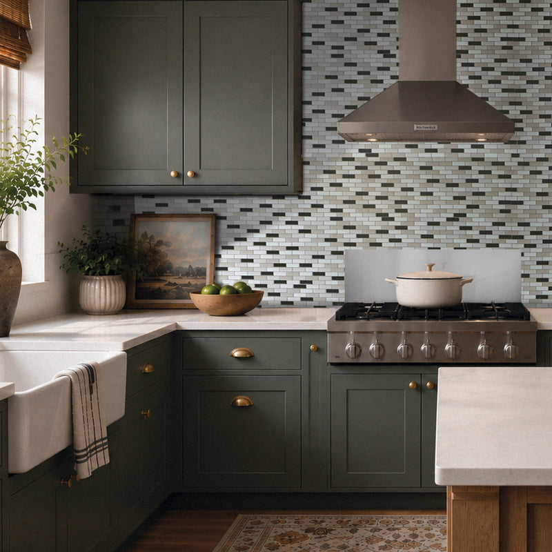 MURANO Black, Grey, White peel and stick backsplash tile smart tiles for kitchen, bathroom, vr and fireplace