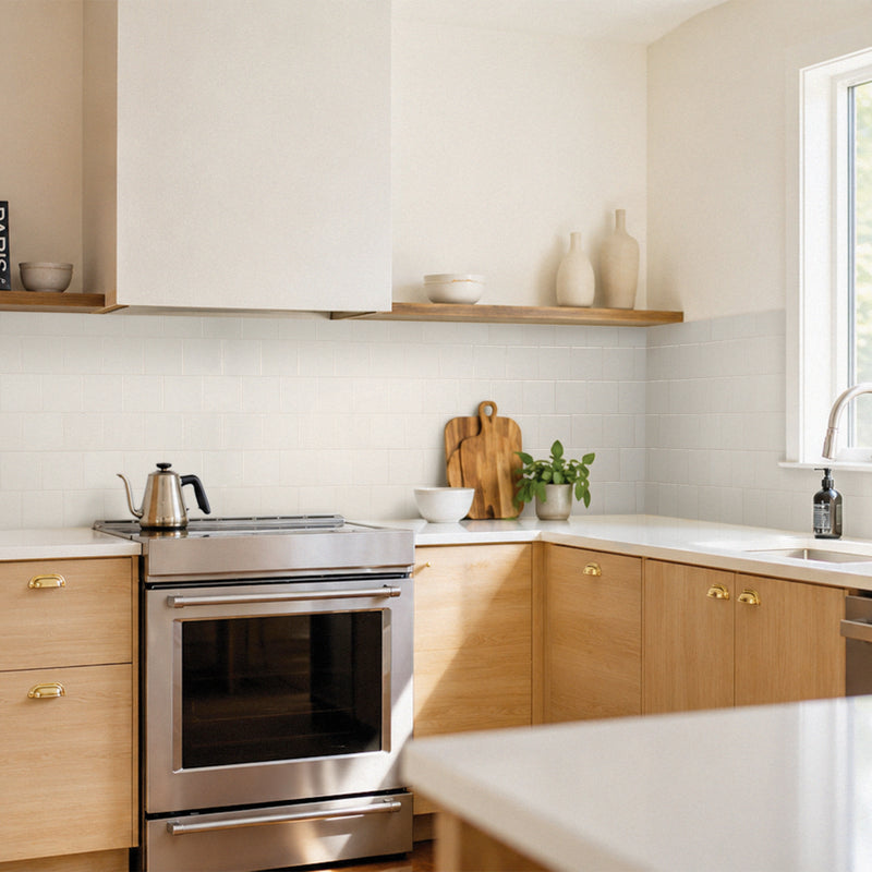 Square white peel and stick backsplash tile smart tiles for kitchen, bathroom, vr and fireplace