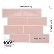 Dimensions peel and stick backsplash tiles METRO Pink Smart Tiles