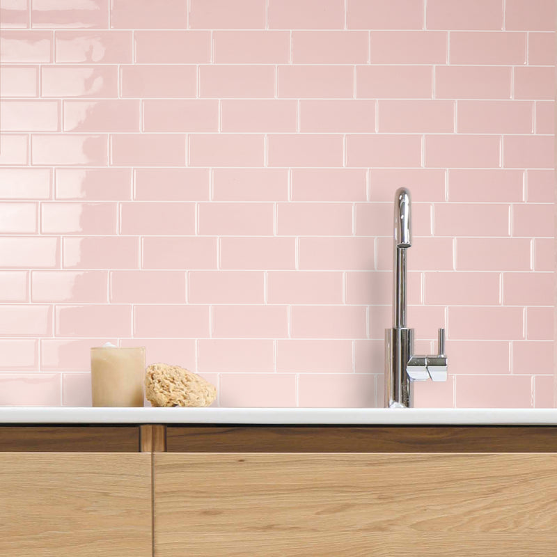 METRO Pink peel and stick backsplash tile smart tiles for kitchen, bathroom, vr and fireplace