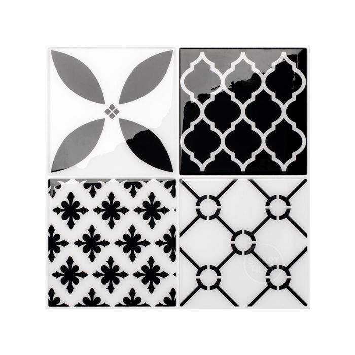 Vintage black and white peel and stick backsplash tile smart tiles for kitchen, bathroom, vr and fireplace