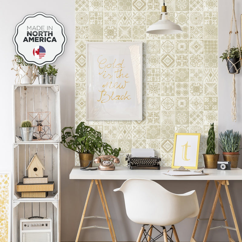 Vintage beige peel and stick backsplash tile smart tiles for kitchen, bathroom, vr and fireplace