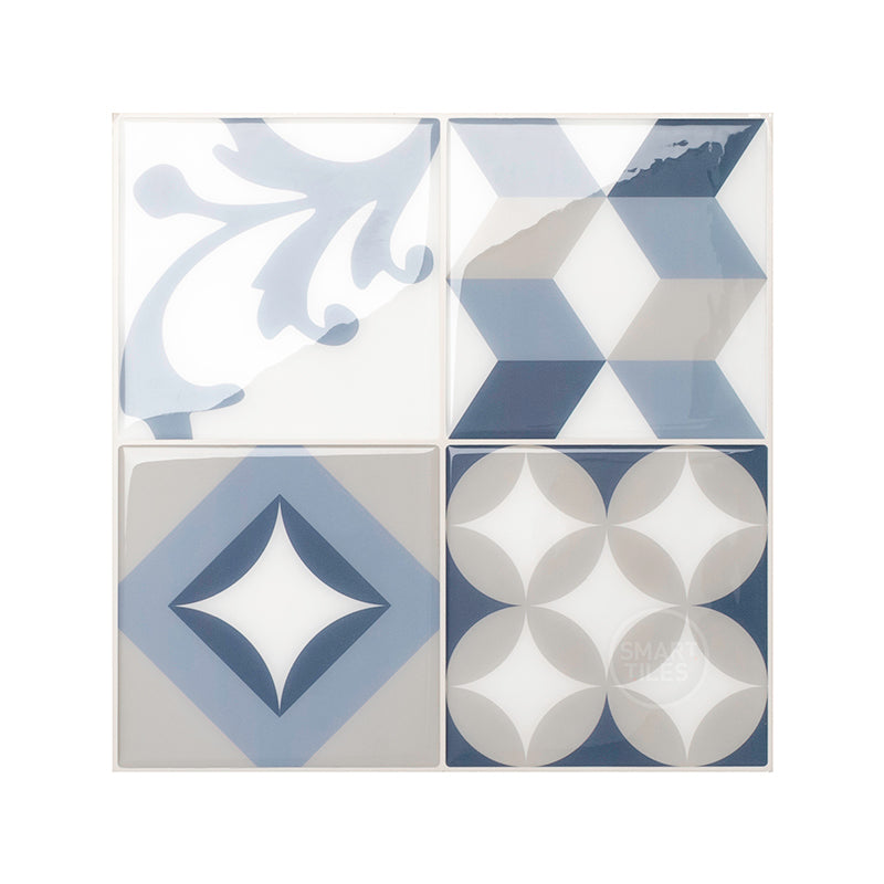 Vintage beige, blue and grey peel and stick backsplash tile smart tiles for kitchen, bathroom, vr and fireplace