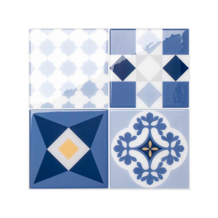 Vintage blue and yellow peel and stick backsplash tile smart tiles for kitchen, bathroom, vr and fireplace