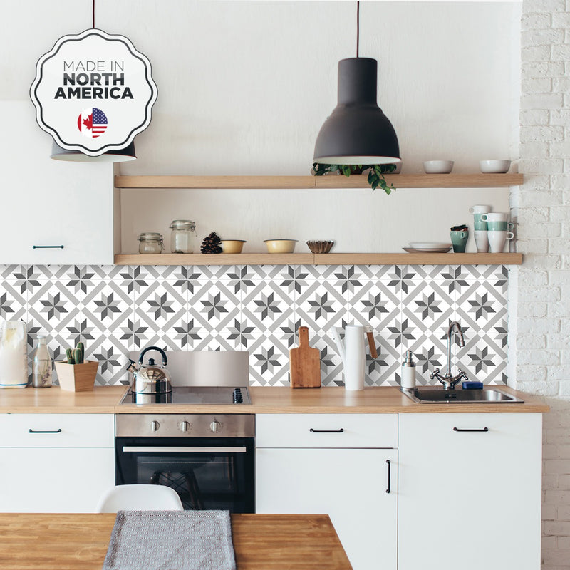 Vintage grey and cream peel and stick backsplash tile smart tiles for kitchen, bathroom, vr and fireplace