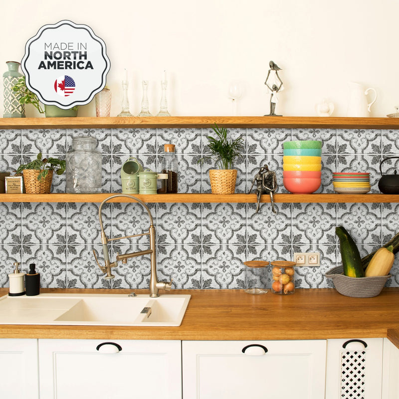 Vintage grey peel and stick backsplash tile smart tiles for kitchen, bathroom, vr and fireplace