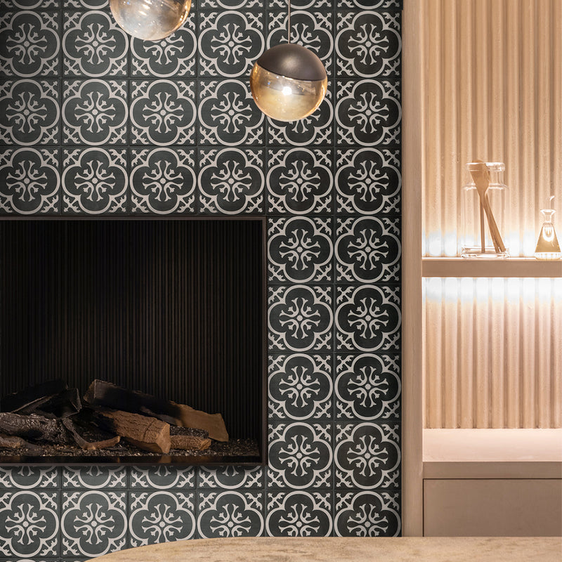 Vintage black peel and stick backsplash tile smart tiles for kitchen, bathroom, vr and fireplace