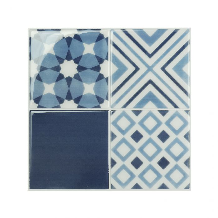 Vintage blue peel and stick backsplash tile smart tiles for kitchen, bathroom, vr and fireplace