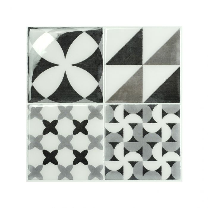 Vintage black and white peel and stick backsplash tile smart tiles for kitchen, bathroom, vr and fireplace