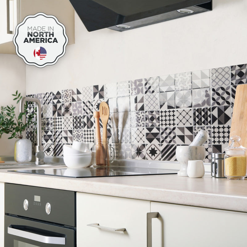Vintage black and white peel and stick backsplash tile smart tiles for kitchen, bathroom, vr and fireplace