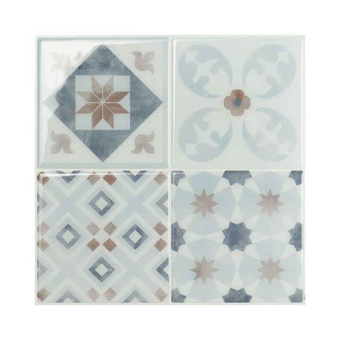 VINTAGE Blue, Brown, White peel and stick backsplash tile smart tiles for kitchen, bathroom, vr and fireplace