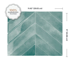 Dimensions peel and stick backsplash tile Chevron herringbone blue green Smart Tiles